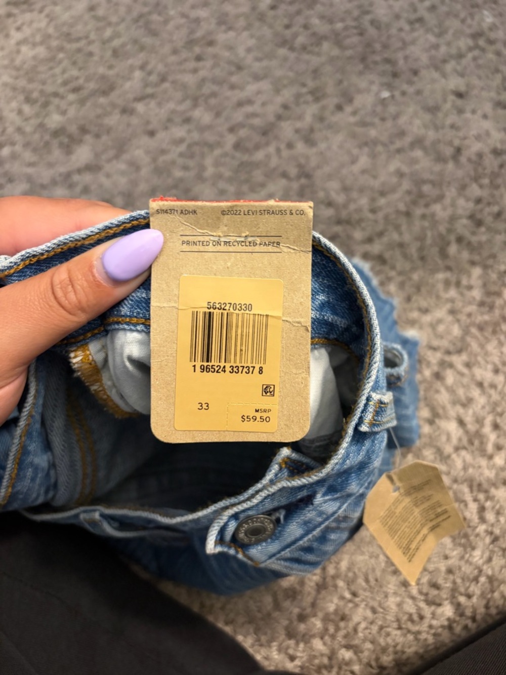 NWT Levi's Blue Striped High-Rise Button-Fly Jean Shorts - Picture 5 of 5